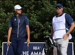 Ludvig Aberg and his caddie Peter Hanson at the 2022 Amateur Championship