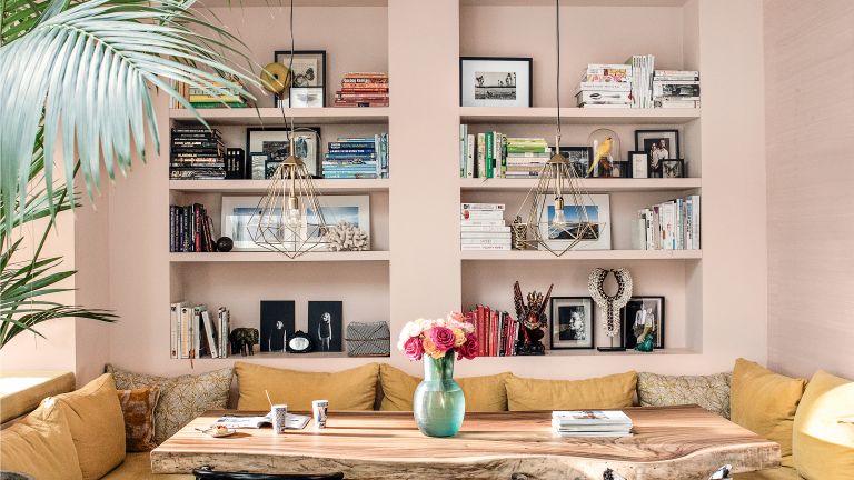 Shelving ideas in a pink living room
