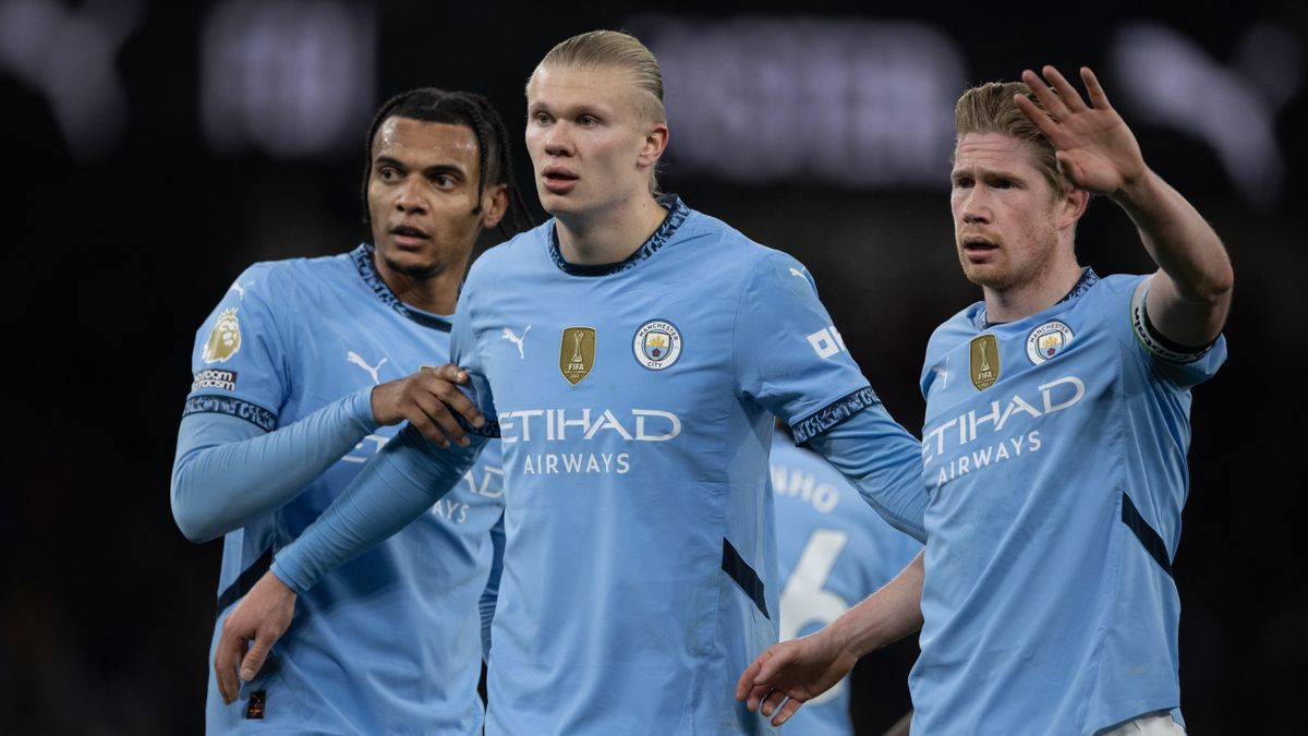 Man City players during a Premier League match