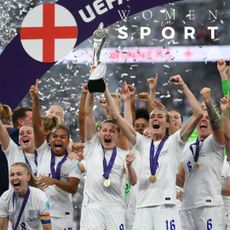 History of women's football: The Lionesses lifting the trophy after winning the Euros last summer