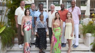 KEITH, JACK, GARY, KIM, CHARLES K., RJ BOTTOM: KATHY, NATASCHA, LESLIE, APRIL on Bachelor in Paradise Season 10.