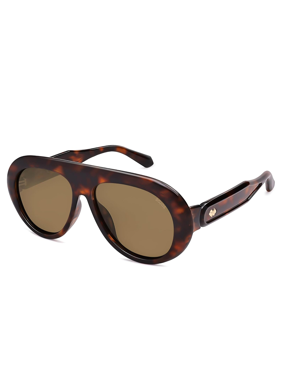 SOJOS, Sojos Trendy Oversized Polarized Aviator Sunglasses Womens Men Retro Vintage 70s Style Uv Protection Sun Glasses Sj2390, Tortoise Frame/retro Brown Lens