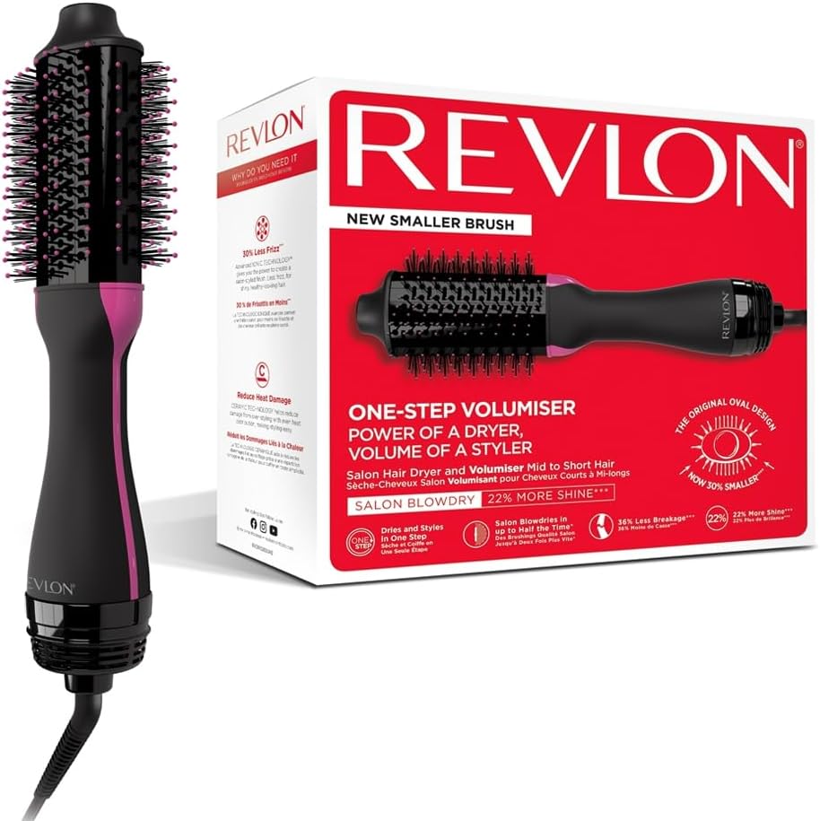 Revlon One-Step Hair Dryer and Volumiser Mid to Short Hair (one-Step, 2-In-1 Styling Tool, Ionic and Ceramic Technology, Smaller Oval Design, Multiple Heat Settings) Rvdr5282uke