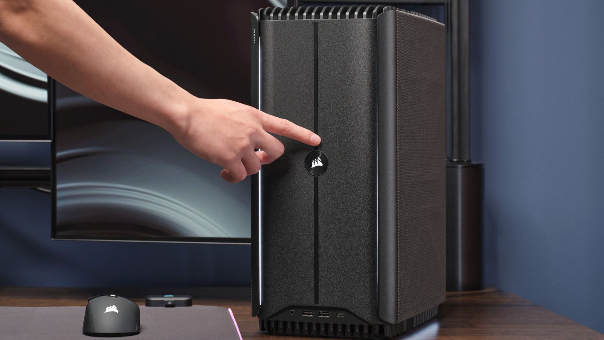 A marketing image of the Metal Dark version of the Corsair One i600