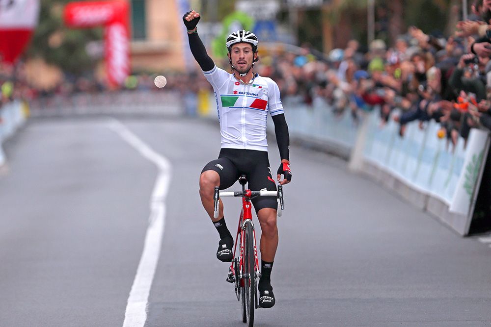 Fabio Felline enjoys his solo victory