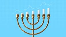 Illustration of a menorah with the candles cut into a bar chart showing rising antisemitism