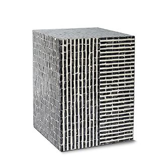 Pemar Mother of Pearl Square Drum End Table Accent Table Contemporary Mosaic Deco Patio Table Coffee Side Table Boho Décor Modern Nightstand & Vanity Stool (black & White Stripes)