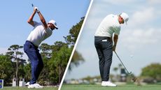 Scottie Scheffler and Ludvig Aberg hitting a tee shot on the golf course