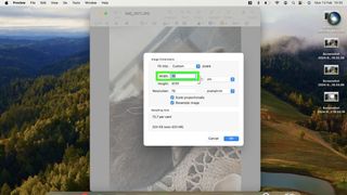 Screenshot showing how to resize an image on a macbook - adjust height or width
