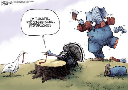 Political cartoon U.S. GOP breakdown Thanksgiving