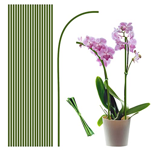 20pcs Plant Stakes, 18in Orchid Support Stakes for Indoor Plants | Green Bendable Single Orchid Stakes, Plant Support Stakes Outdoor Plants,potted Plants,flowers Orchid Peony Rose