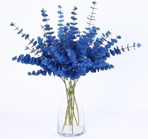 10pcs Blue Artificial Eucalyptus Stems Silk Leaves