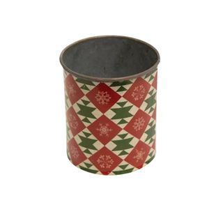 Vintage Christmas Pattern Metal Can red and green geometric pattern