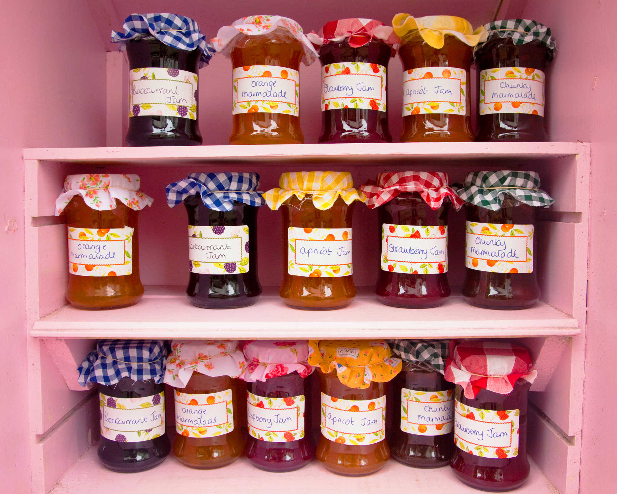 Shelves full of jam jars