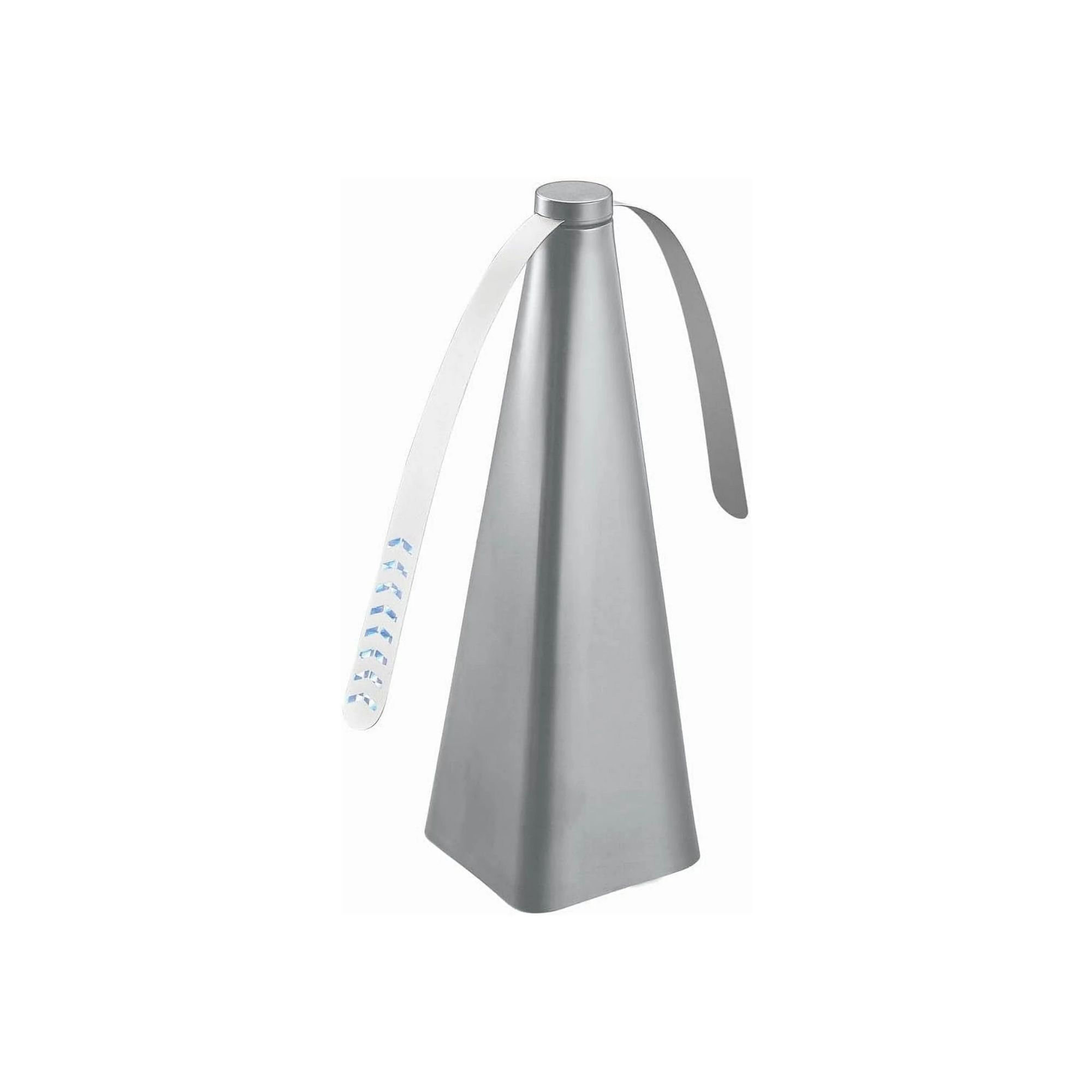A silver bug repellent fan with two clear fan blades