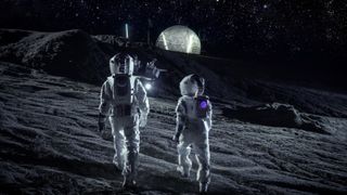 A pair of astronauts on the moon