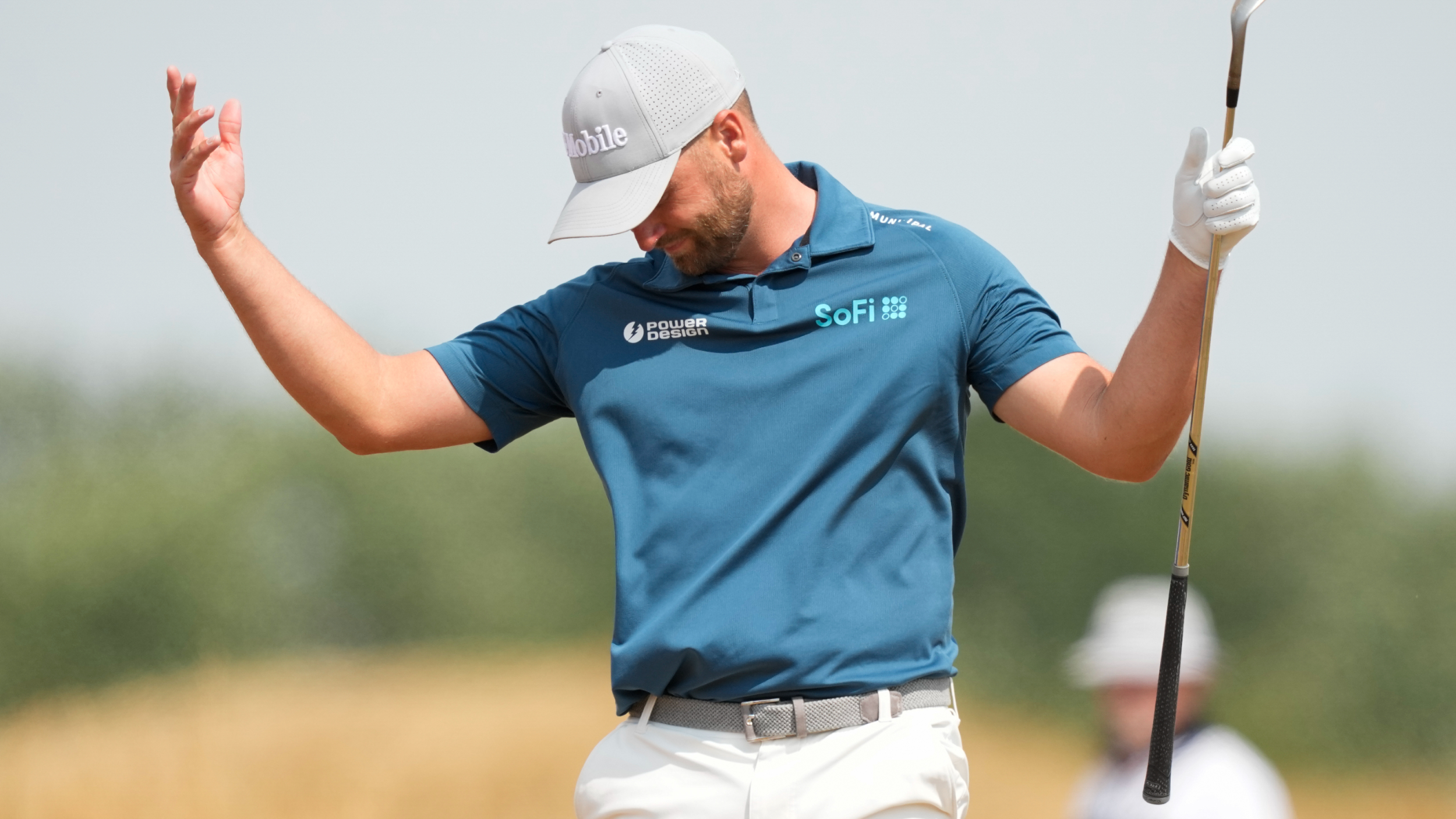 Wyndham Clark reacts to a shot at The Open