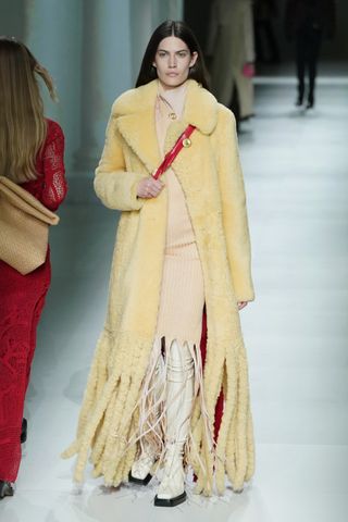 A model walks the runway during the Bottega Veneta fashion show as part of Milan Fashion Week Fall/Winter 2020-2021