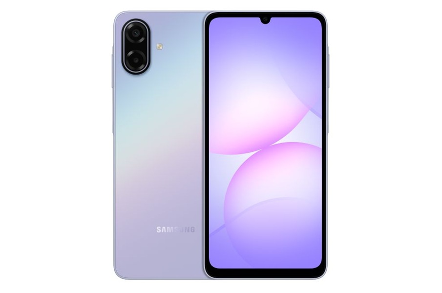 The Samsung Galaxy A07 5G in a light violet colorway with a 6.7-inch display.