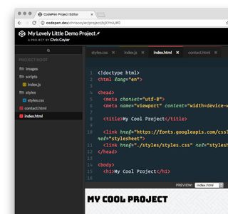 Screenshot shows CodePen Projects in action