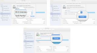 Formatting an external drive showing the steps to Confirm erase thumb drive