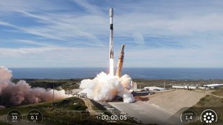 A SpaceX Falcon 9 rocket launches 28 Starlink satellites from California’s Vandenberg Space Force Base on Dec. 4, 2025.