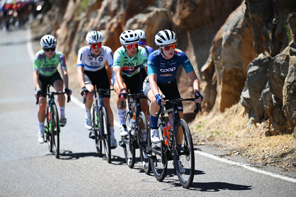 Karin S&ouml;derqvist (Lifeplus Wahoo), Sophie Edwards (ARA - Slip Capital), Katia Ragusa (Human Powered Health) and Stine Dale (Coop-Repsol) in one of the stage 3 breakaways