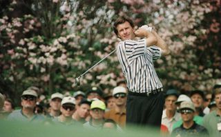 Nick Faldo tees off at the Masters in 1996