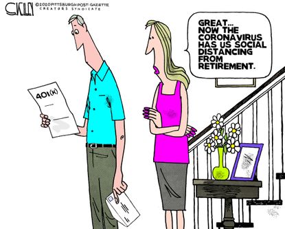 Editorial Cartoon U.S. 401 K retirement sinks coronavirus