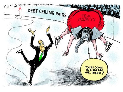 Political cartoon debt deal Boehner tea party