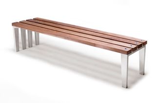 Wooden bench with metal legs