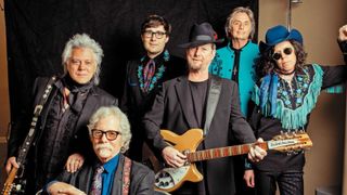 (front row, from left) Marty Stuart, Chris Hillman and Roger McGuinn with Stuart's band, the Fabulous Superlatives