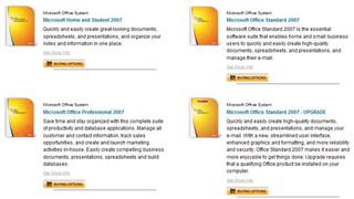The digital storefront for Office 2007 is noticeably less glitzy than that of Vista.