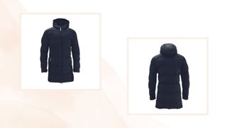 composite of aldi's new black puffer jacket front and back