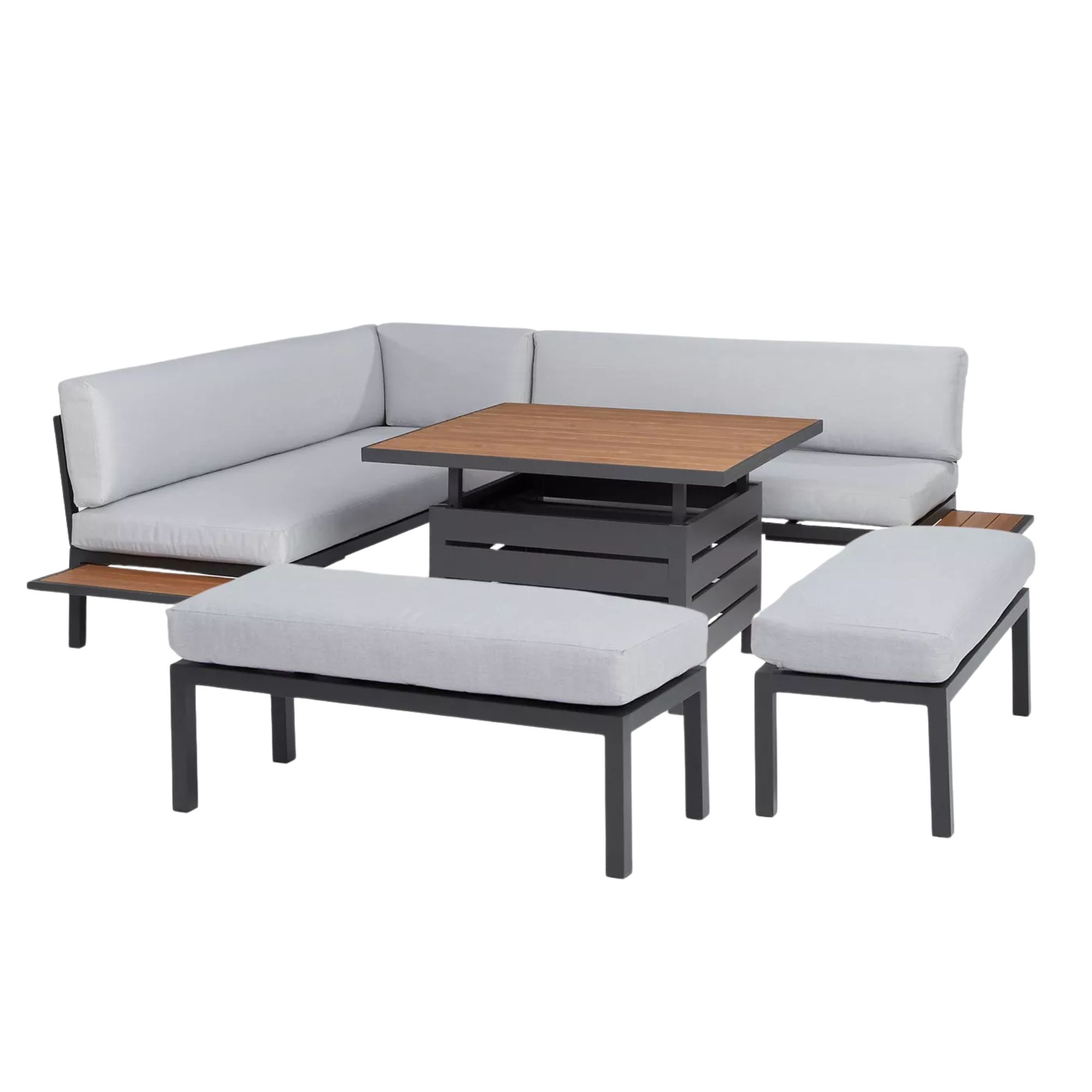 Platform 8-Seater Corner Garden Dining/Lounge Set with Height-Adjustable Table
