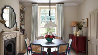 Scalloped-edge mirror in living room