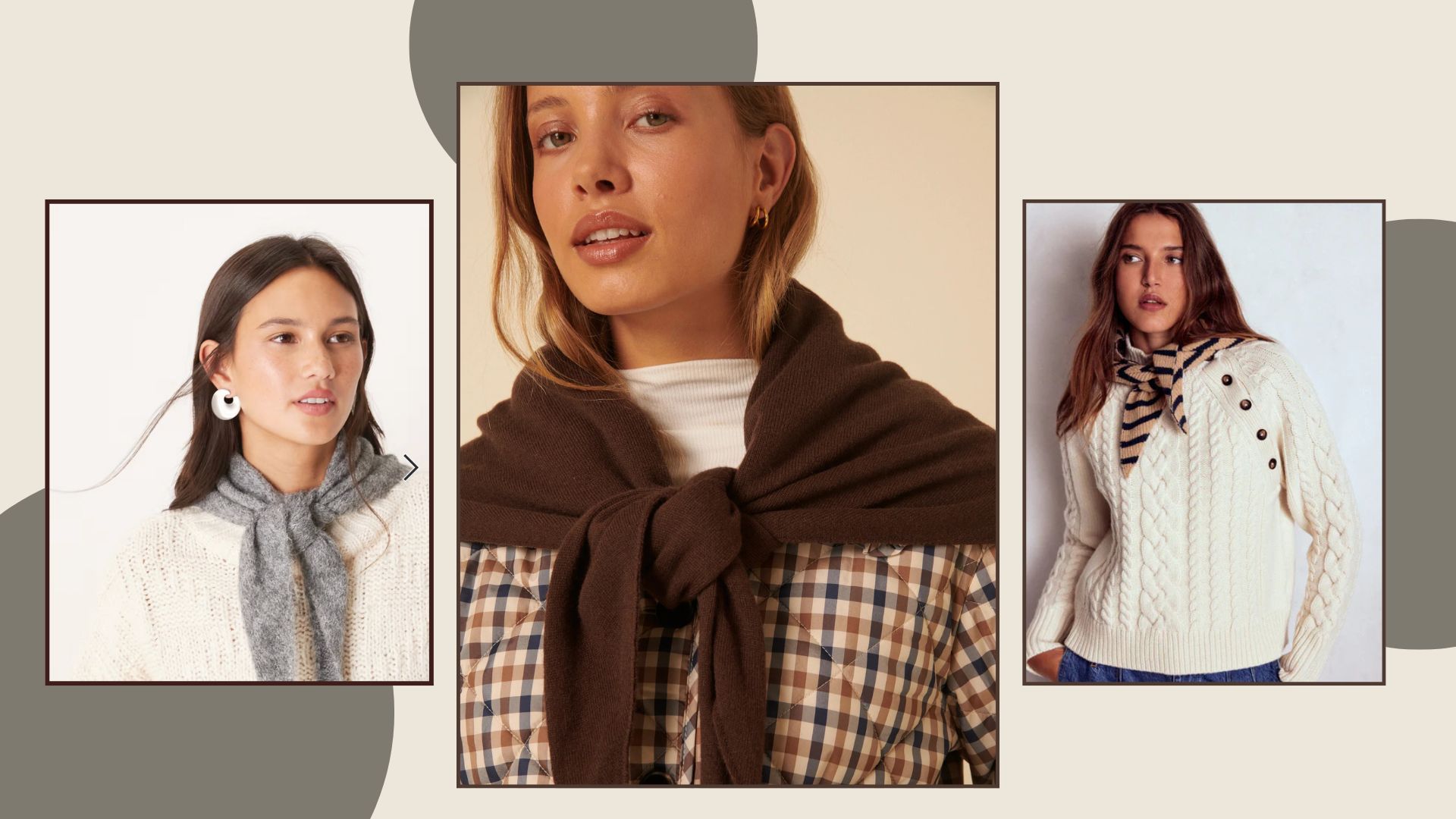 three models wearing knitted scarves 