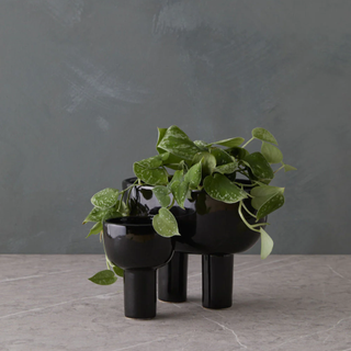 connected black plant pots