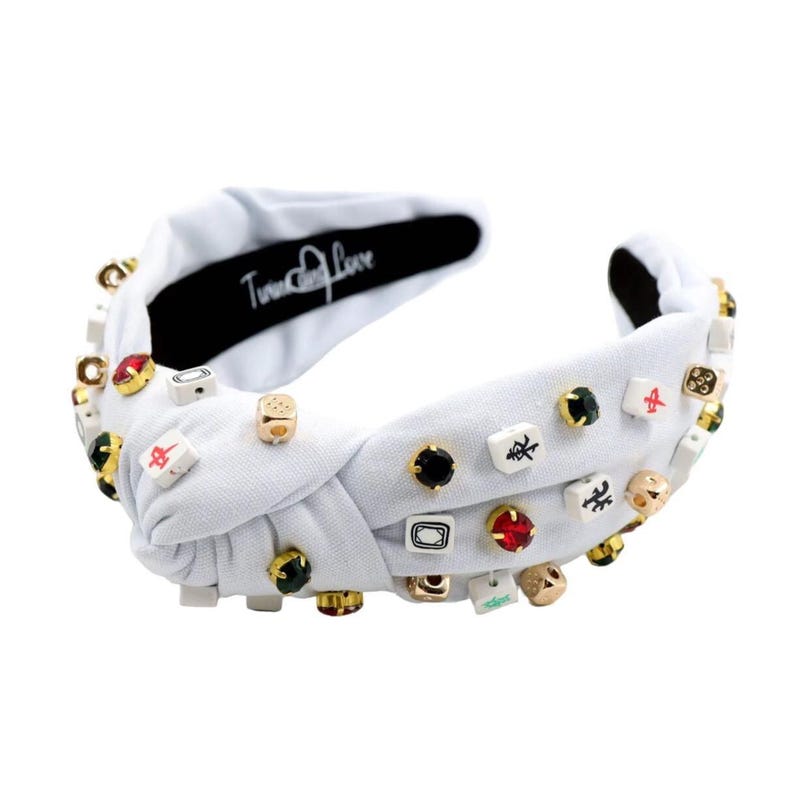 Mahjong Tile Headband, Crystal Embellished Knot Headband, Mahjong Lover Gift, Padded Statement Hairband, Game Night Hair Accessory