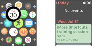 Press Digital Crown to view Home Screen, find Calendar icon and tap it to launch