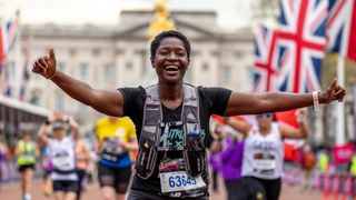 Felicia Ofori-quaah (GBR) on The Mall as she approaches the finish line during The TCS London Marathon on Sunday 23rd April 2023