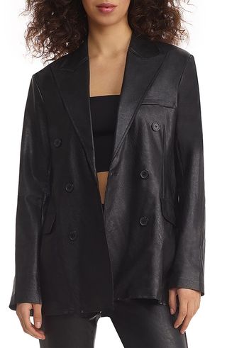 Oversize Double Breasted Faux Leather Blazer