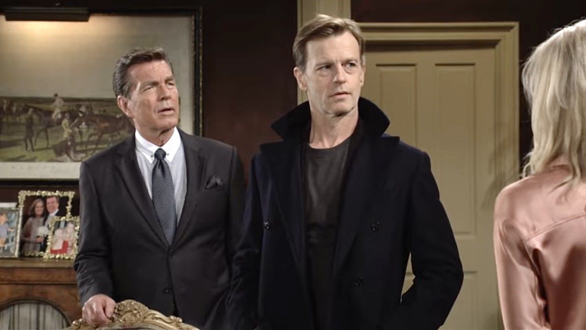 Peter Bergman and Trevor St. John as Jack and Tuckerstanding next to each other in The Young and the Restless