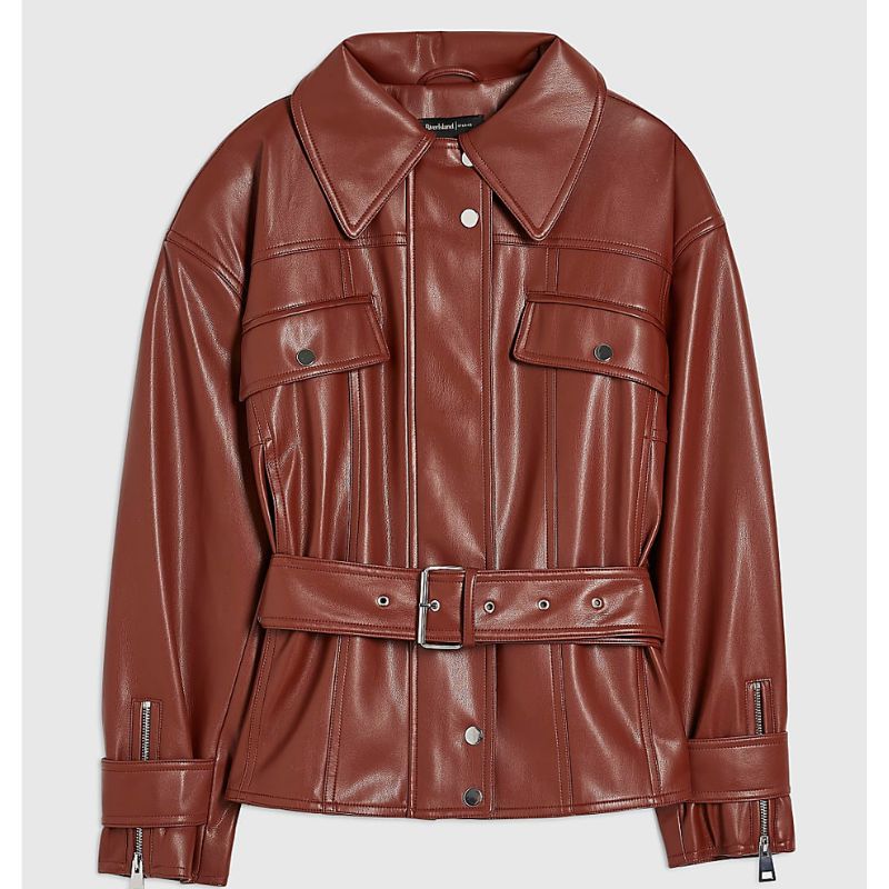 River Island, Red Faux Leather Belted Jacket