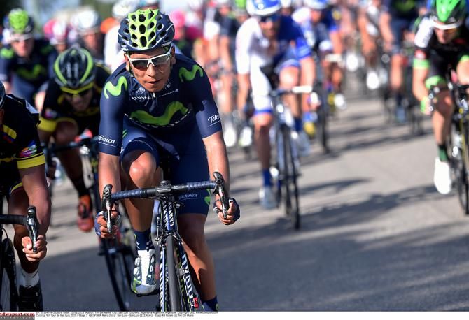 Nairo Quintana (Movistar) sits in the field during stage 7