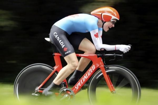 Clara Hughes (Canada) finished fifth in the Olympic time trial.