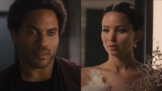 Lenny Kravitz and Jennifer Lawrence in The Hunger Games: Catching Fire