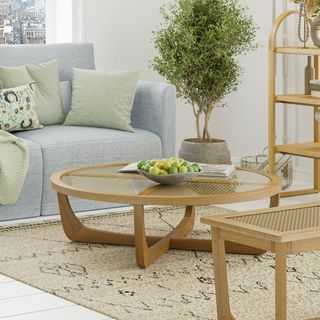Rattan & Glass Coffee Table with Solid Wood Frame by Drew Barrymore