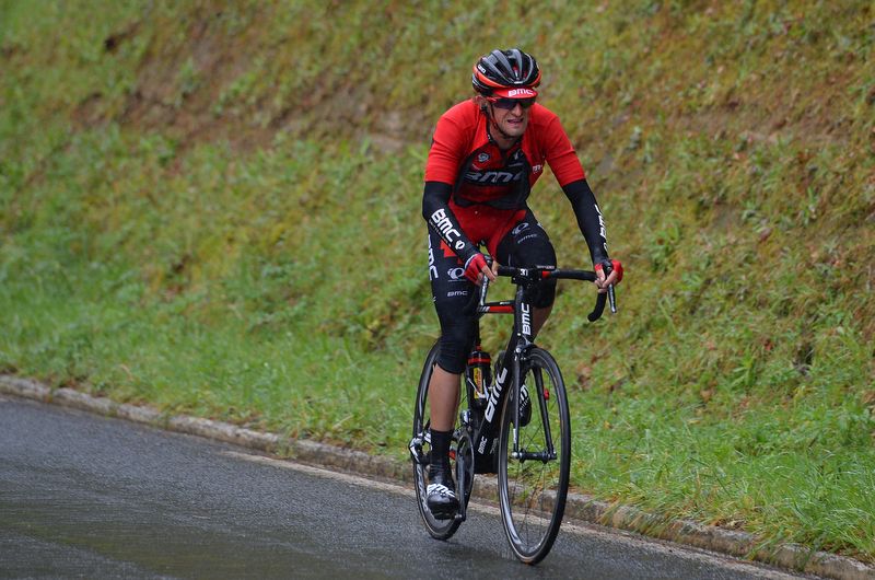 BMC's Peter Velits was all rugged up today