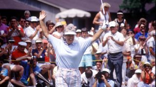 Pat Bradley celebrating after making a long putt in 1990
